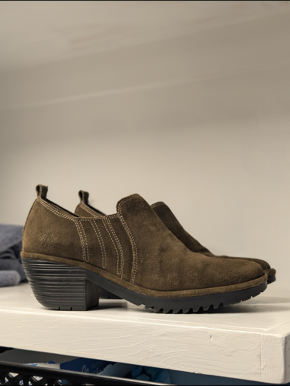 Fly London Olive Green Suede Wedge Slip-On Ankle Booties Size 40 US 9-9.5